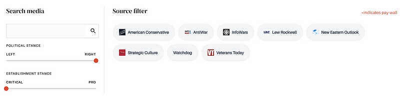 Screenshot of Verity’s approved “establishment” news sources, including Infowars and New Eastern Outlook