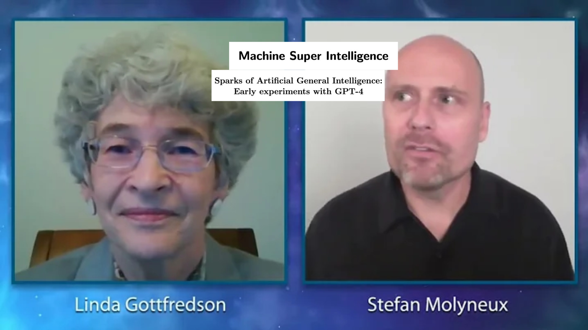 AI paper titles laid over a screenshot of Linda Gottfredson and Stefan Molyneux