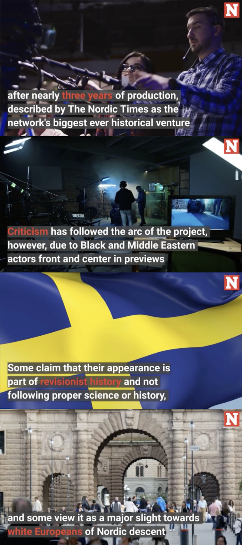 Screenshots of the video produced by Newsweek featuring captions recycled from far right talking points