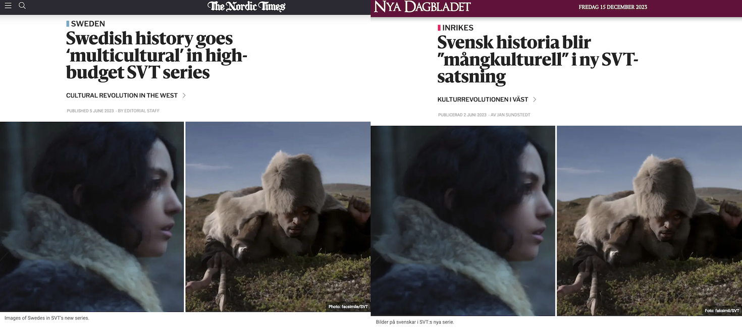 Left: article from The Nordic Times cited by Newsweek. Right: The same article on Nya Dagbladet